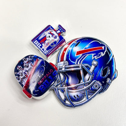 Buffalo Football Printed Acrylic Focal Beads Set, Blue & Red Helmet Suitcase Slide Charms for Beadable Pens & Keyrings