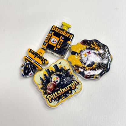 Pittsburgh Football Printed Acrylic Focal Beads Set, Black & Yellow Helmet Suitcase Slide Charms for Beadable Pens & Keyrings