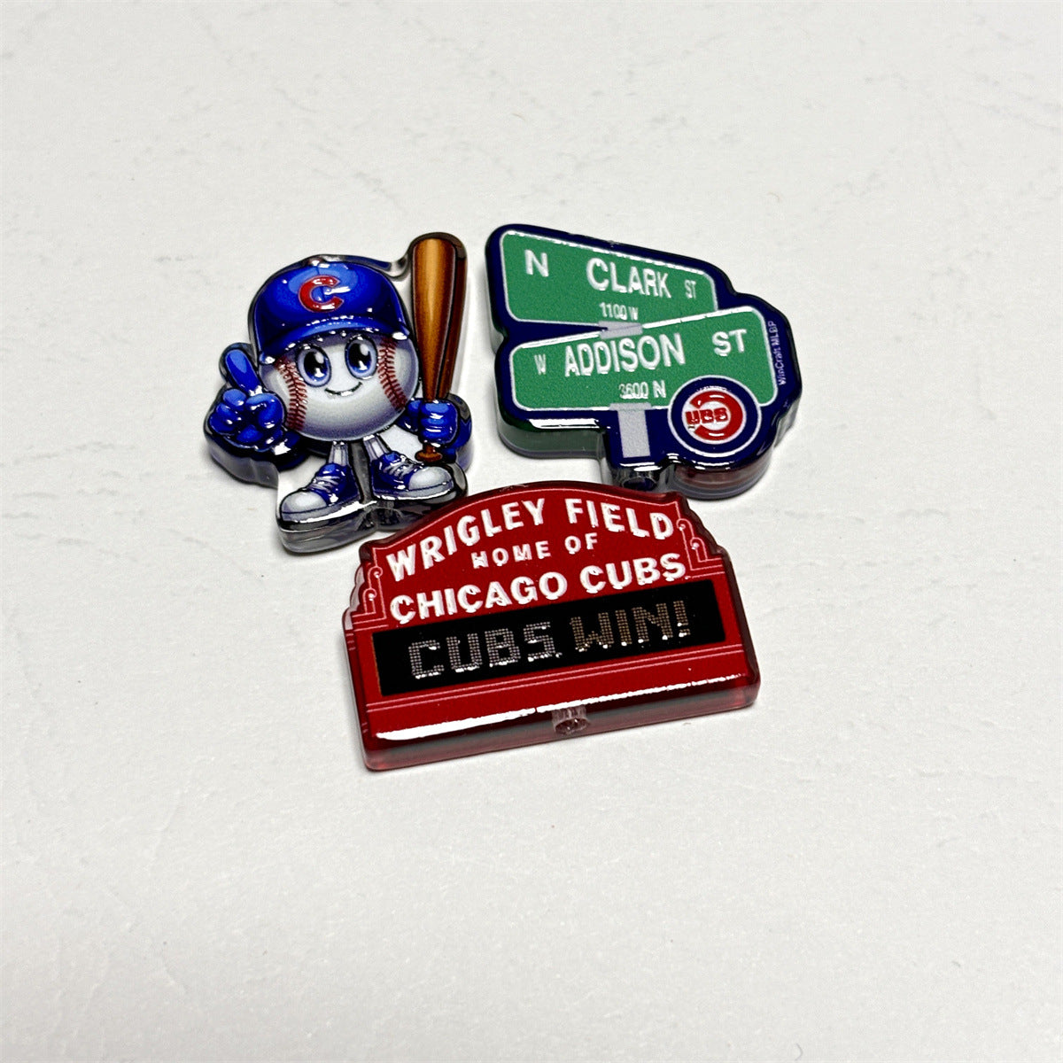 Chicago Blue & Red Baseball Acrylic Focal Beads, Wrigley Field Marquee & Street Sign Slide Beads for Beadable Pens, Keychains & Fan Crafts