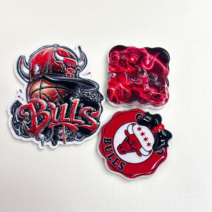 Red & Black Basketball Acrylic Focal Beads & Charms, Chicago Game Day Team Spirit Slide Beads for DIY Beadable Pens, Keychains & Fan Crafts