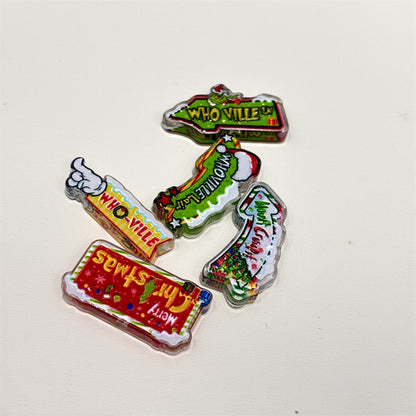 Christmas Village Street Sign Acrylic Focal Beads, Holiday Town Arrow Marker Slide Beads for DIY Beadable Pens, Keychains & Holiday Crafts