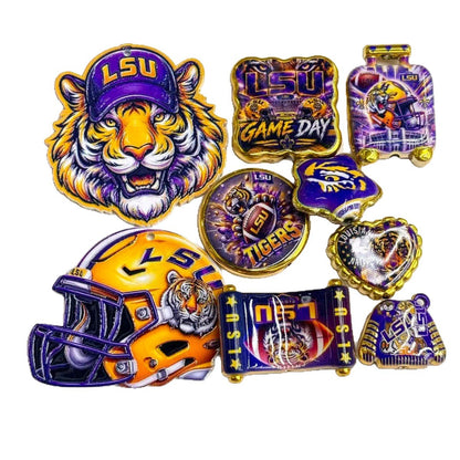 LSU Tigers College Football Acrylic Focal Beads & Charms Combo, Purple & Gold Helmet Mascot Slide Beads & Pendants for Pens & Keyrings