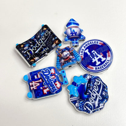 Royal Blue & White Baseball Acrylic Focal Beads & Charms, California Game Day LA Cap & Luggage Slide Beads for Beadable Pens, Keychains & Fan Crafts