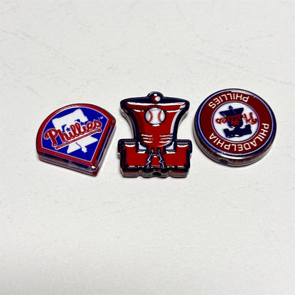 Red & Blue Baseball Acrylic Focal Beads, Game Day Green Mascot & Liberty Bell Slide Beads for DIY Beadable Pens, Keychains & Fan Crafts