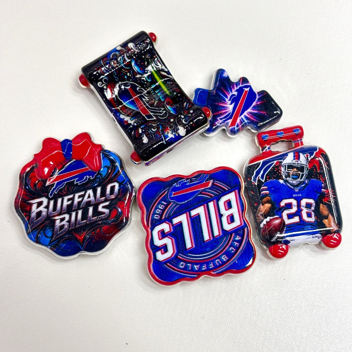 Buffalo Football Printed Acrylic Focal Beads Set, Blue & Red Helmet Suitcase Slide Charms for Beadable Pens & Keyrings