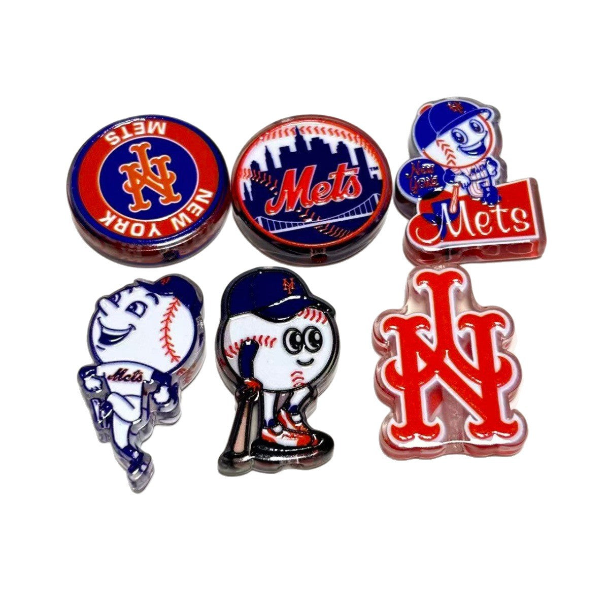 New York Mets Baseball Printed Acrylic Focal Beads Set, Mascot & NY Logo Slide Beads for Beadable Pens & Keyrings