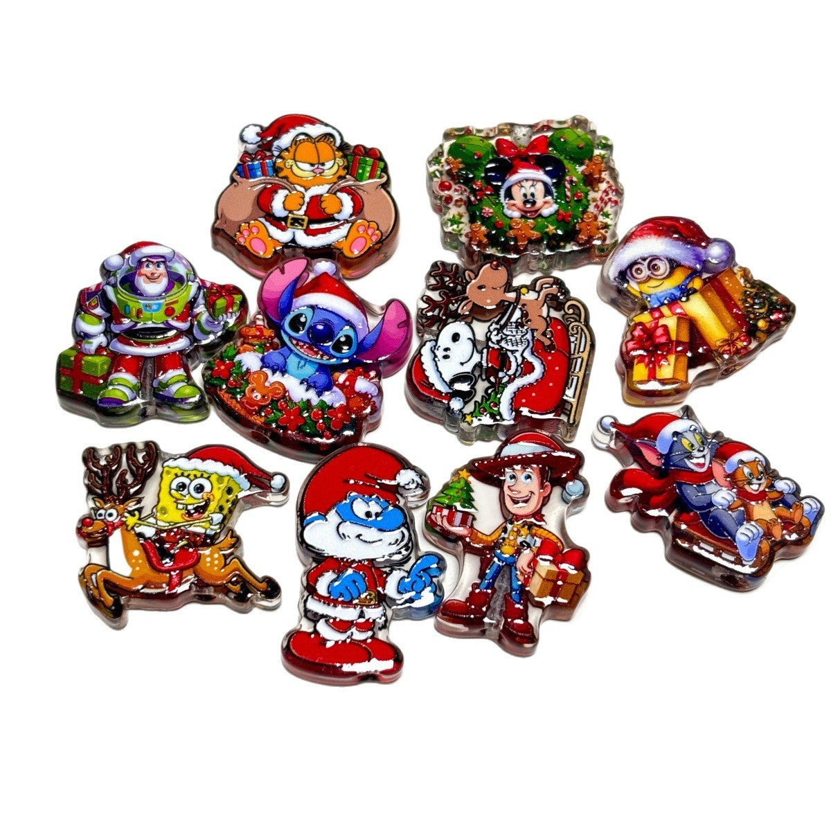 Christmas Cartoon Character Acrylic Focal Beads, Holiday Nostalgic Animals & Hero Slide Beads for Beadable Pens, Keychains & DIY Crafts