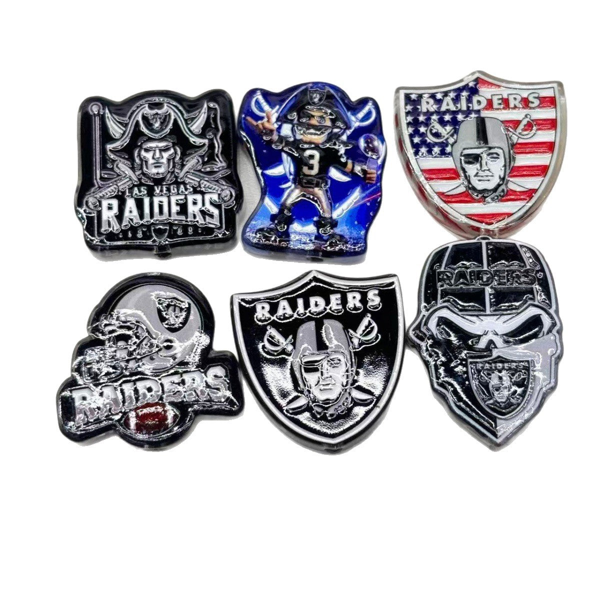 Silver & Black Football Acrylic Focal Beads, Pirate Shield Helmet Slide Beads for DIY Beadable Pens, Keychains & Game Day Crafts