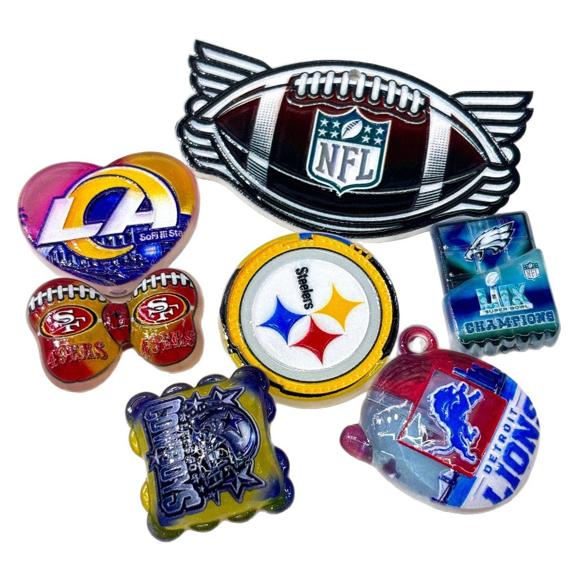 Mixed Football Acrylic Focal Beads & Hanging Charms, Game Day Team Spirit Slide Beads & Pendants Set for DIY Beadable Pens, Keychains & Crafts