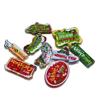 Christmas Village Street Sign Acrylic Focal Beads, Holiday Town Arrow Marker Slide Beads for DIY Beadable Pens, Keychains & Holiday Crafts
