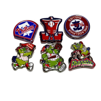 Red & Blue Baseball Acrylic Focal Beads, Game Day Green Mascot & Liberty Bell Slide Beads for DIY Beadable Pens, Keychains & Fan Crafts