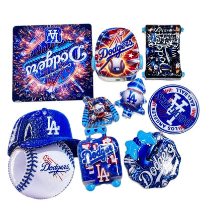 Royal Blue & White Baseball Acrylic Focal Beads & Charms, California Game Day LA Cap & Luggage Slide Beads for Beadable Pens, Keychains & Fan Crafts