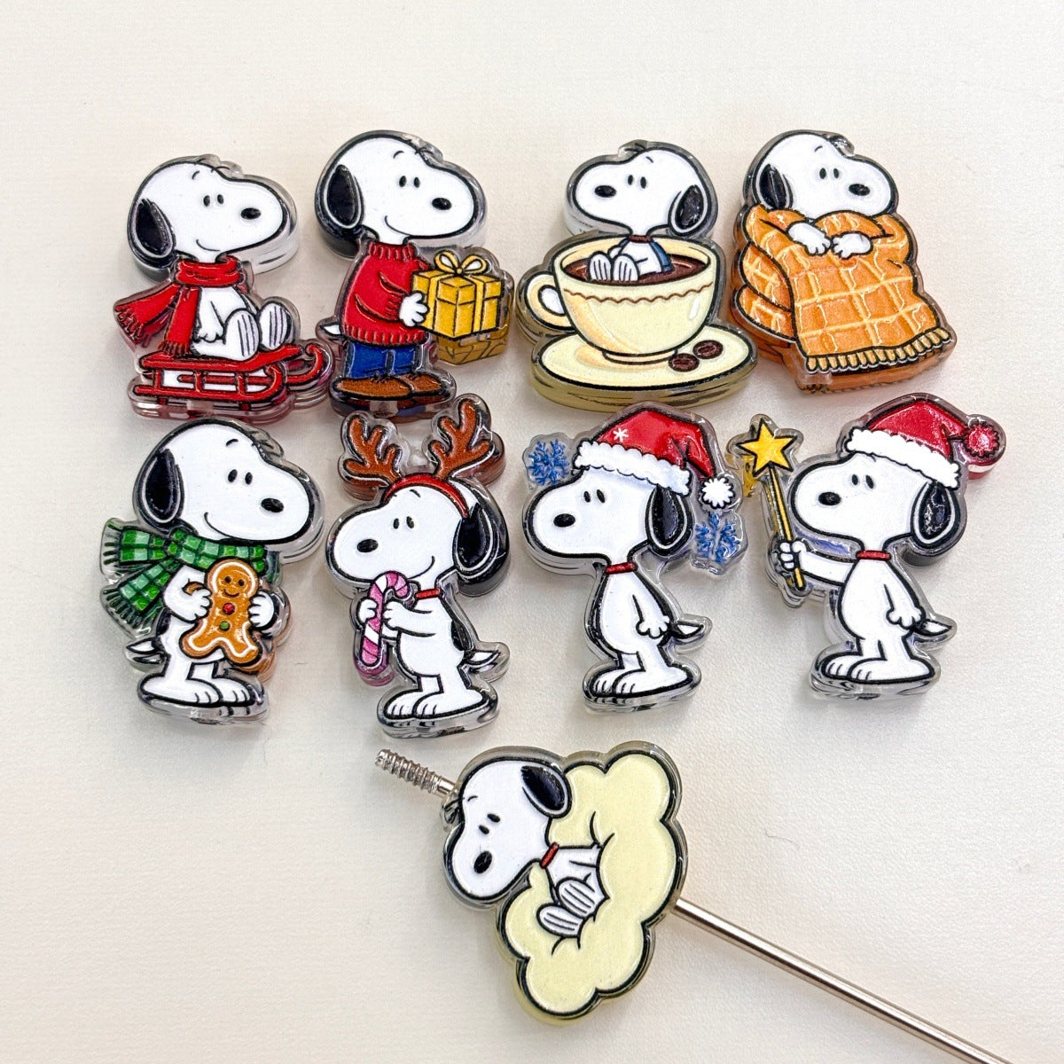 Winter Holiday Cartoon Beagle Acrylic Focal Beads, Christmas Puppy Sled Gingerbread Coffee Slide Beads for DIY Beadable Pens, Keychains & Crafts