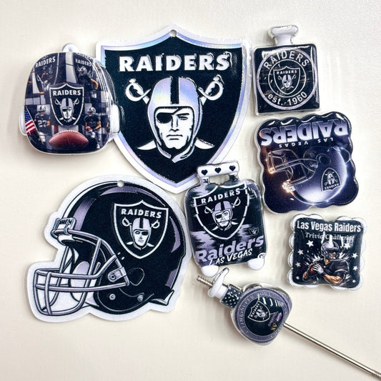 Silver & Black Football Acrylic Focal Beads & Charms Set, Game Day Pirate Shield Helmet Slide Beads & Pendants for DIY Beadable Pens, Keychains & Crafts