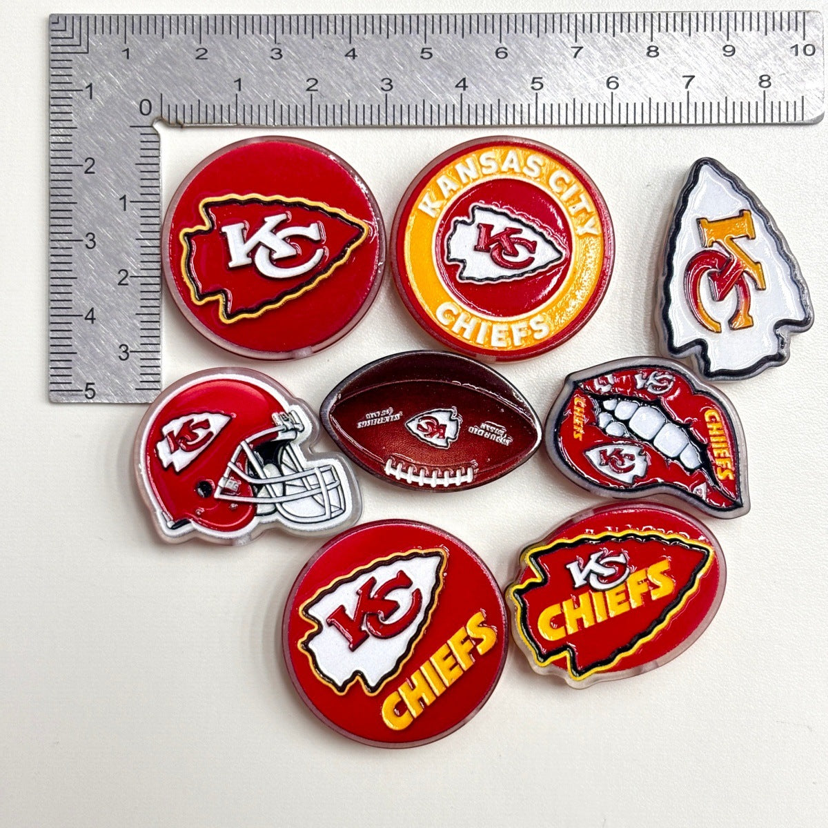 Red & Gold Football Acrylic Focal Beads, Game Day Arrowhead Helmet Lips Slide Beads for DIY Beadable Pens, Keychains & Fan Crafts