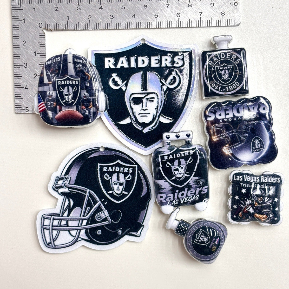 Silver & Black Football Acrylic Focal Beads & Charms Set, Game Day Pirate Shield Helmet Slide Beads & Pendants for DIY Beadable Pens, Keychains & Crafts
