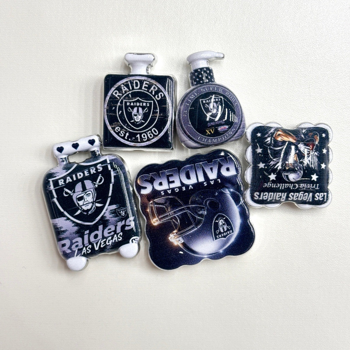 Silver & Black Football Acrylic Focal Beads & Charms Set, Game Day Pirate Shield Helmet Slide Beads & Pendants for DIY Beadable Pens, Keychains & Crafts