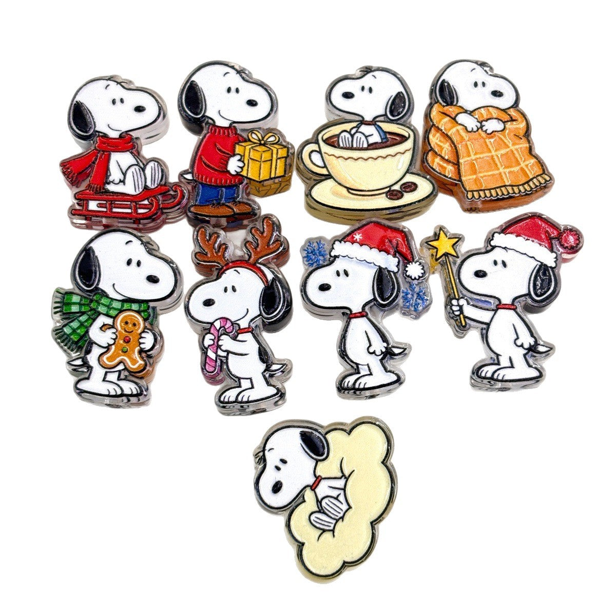 Winter Holiday Cartoon Beagle Acrylic Focal Beads, Christmas Puppy Sled Gingerbread Coffee Slide Beads for DIY Beadable Pens, Keychains & Crafts