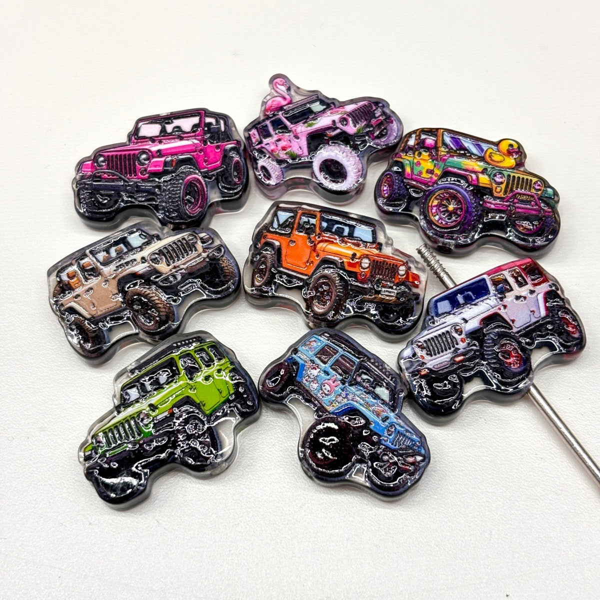 Cute Off-Road 4x4 Trail SUV Acrylic Focal Beads, Colorful Mud Rig Rock Crawler Charms for DIY Beadable Pens, Keychains & Wristlets