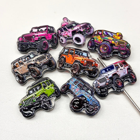 Cute Off-Road 4x4 Trail SUV Acrylic Focal Beads, Colorful Mud Rig Rock Crawler Charms for DIY Beadable Pens, Keychains & Wristlets