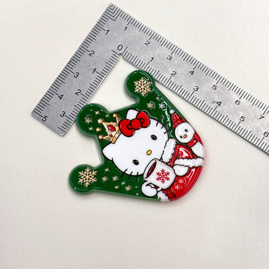 Cute Christmas Royal Kitty Crown Acrylic Focal Beads, Winter Snow Princess Cat Charms for DIY Beadable Pens, Keychains & Holiday Crafts