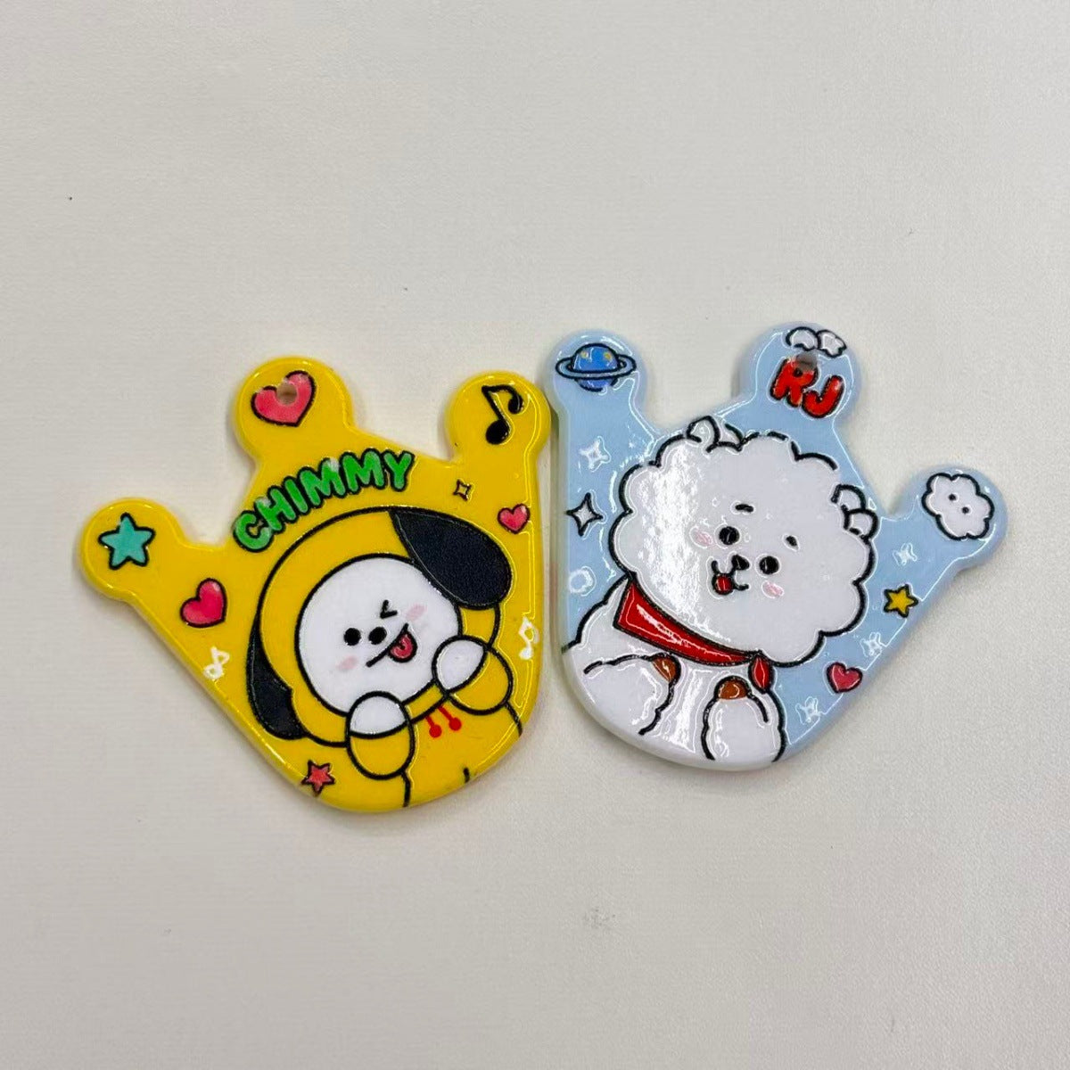 Cute K-pop Idol Friends Crown Acrylic Focal Beads, Kawaii Cartoon Character Printed Charms for DIY Beadable Pens, Keychains & Wristlets