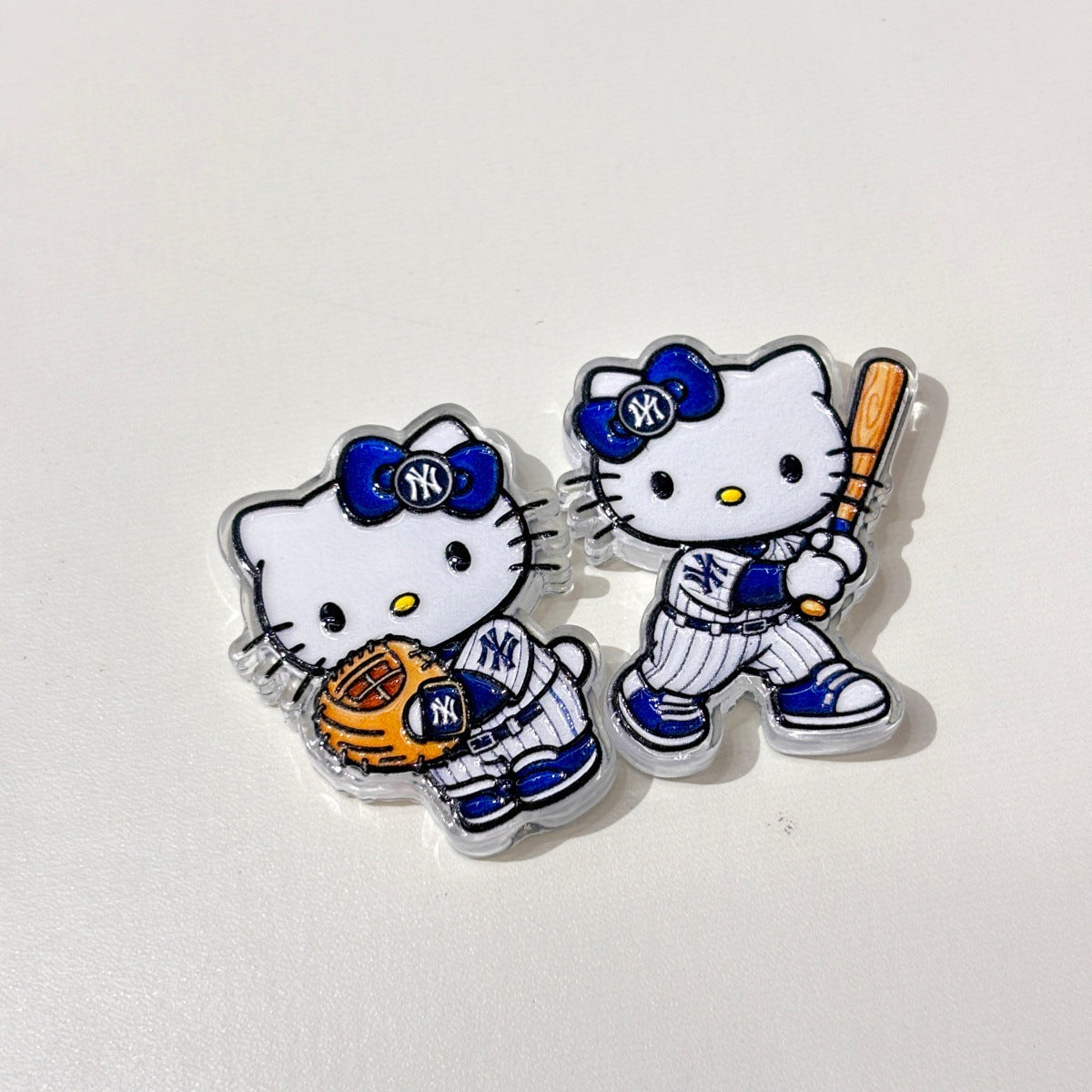 Cute Baseball Mascot Kitty Acrylic Focal Beads, New York Navy Pinstripe #1 Fan Charms for DIY Beadable Pens, Keychains & Game Day Crafts