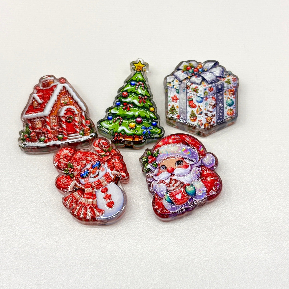 Christmas Holiday Acrylic Focal Beads, Vintage Santa Gingerbread Tree Reindeer Charms for DIY Beadable Pens, Keychains & Winter Crafts