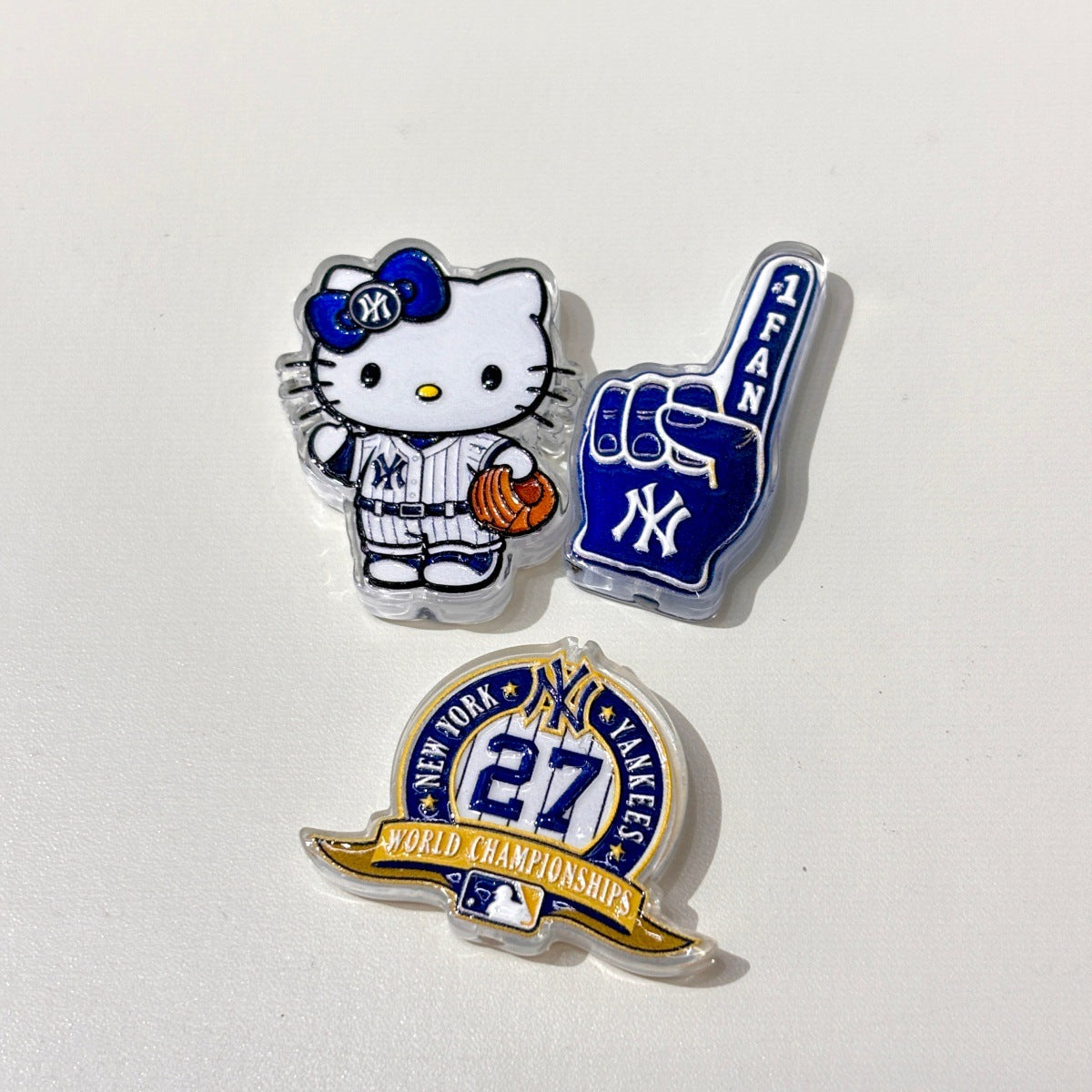 Cute Baseball Mascot Kitty Acrylic Focal Beads, New York Navy Pinstripe #1 Fan Charms for DIY Beadable Pens, Keychains & Game Day Crafts