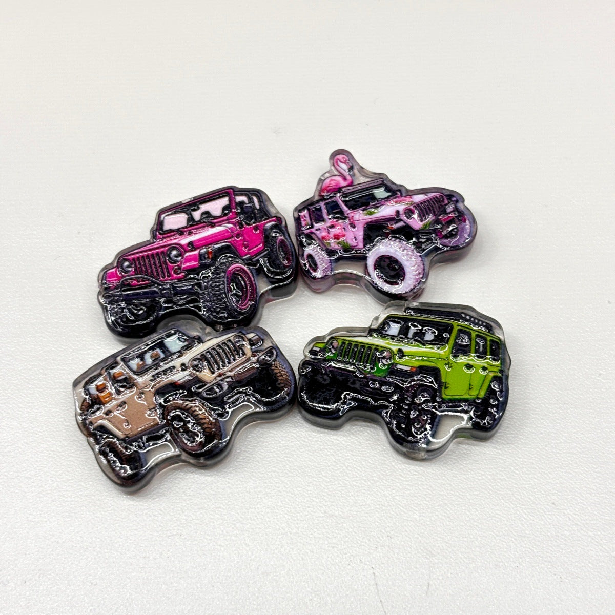 Cute Off-Road 4x4 Trail SUV Acrylic Focal Beads, Colorful Mud Rig Rock Crawler Charms for DIY Beadable Pens, Keychains & Wristlets