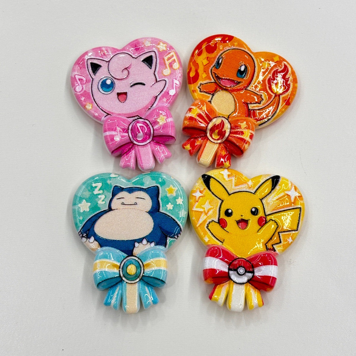 Cute Pocket Monsters Heart Ribbon Lollipop Acrylic Focal Beads, Kawaii Anime Creature DIY Printed Charms for Beadable Pens, Keychains & Wristlets