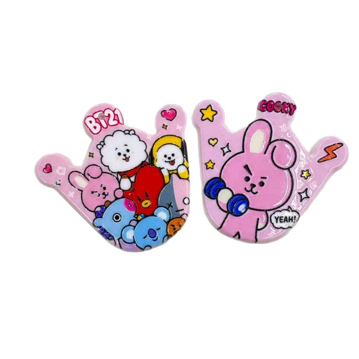 Cute K-pop Idol Friends Crown Acrylic Focal Beads, Kawaii Cartoon Character Printed Charms for DIY Beadable Pens, Keychains & Wristlets