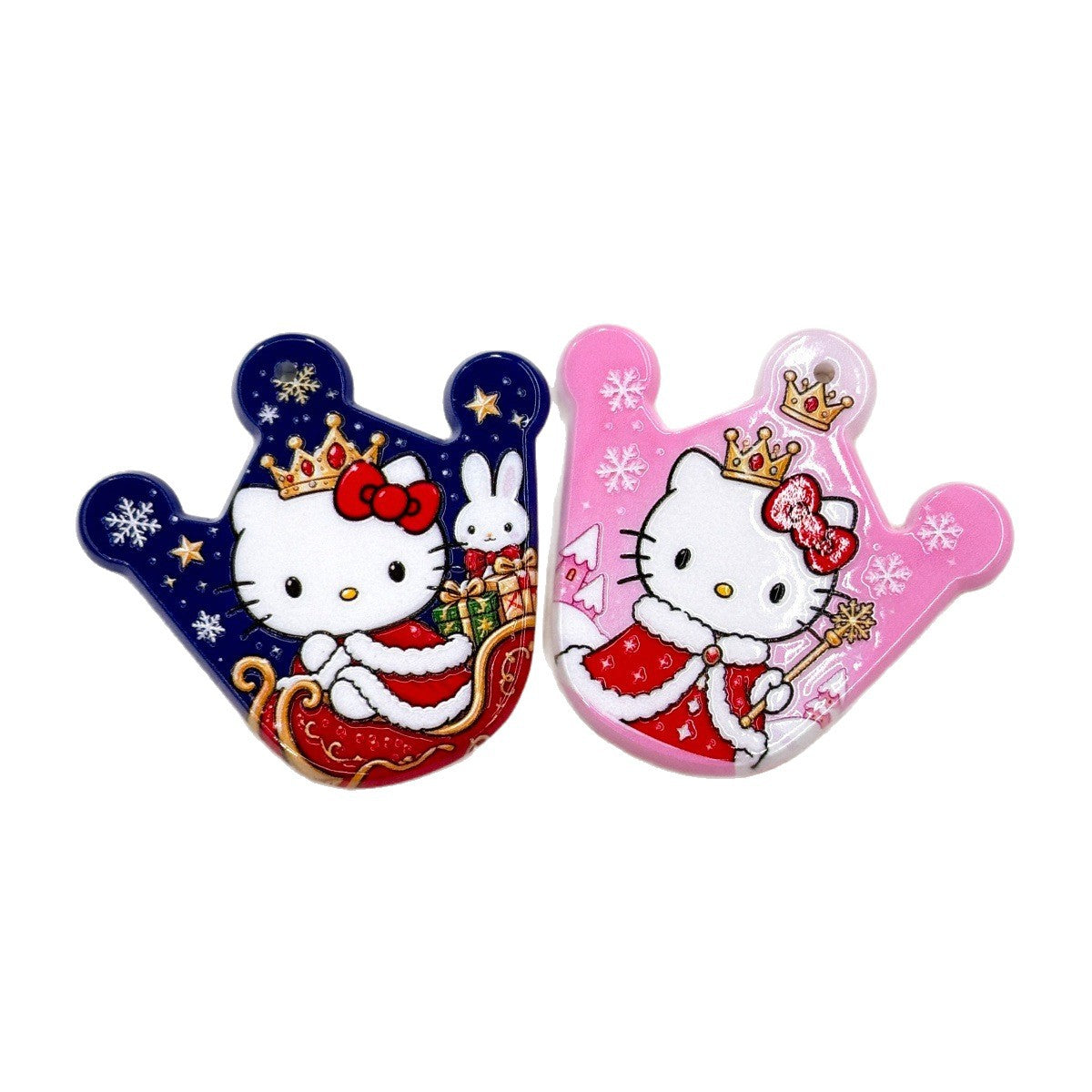 Cute Christmas Royal Kitty Crown Acrylic Focal Beads, Winter Snow Princess Cat Charms for DIY Beadable Pens, Keychains & Holiday Crafts