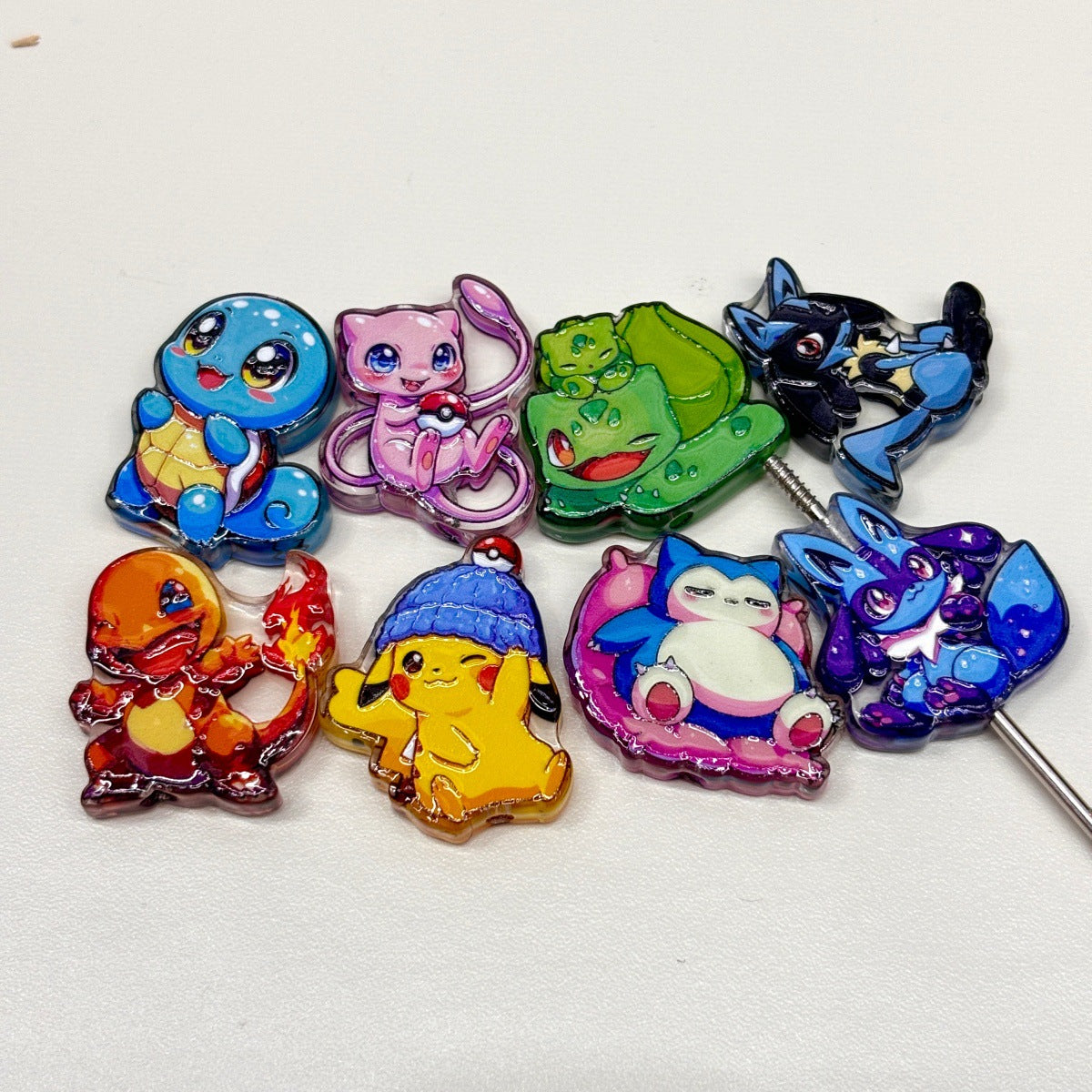 Cute Anime Monster Creature Acrylic Focal Beads, Winter Hat Electric Mouse & Flame Dragon Slide Beads for DIY Beadable Pens, Keychains & Gamer Crafts