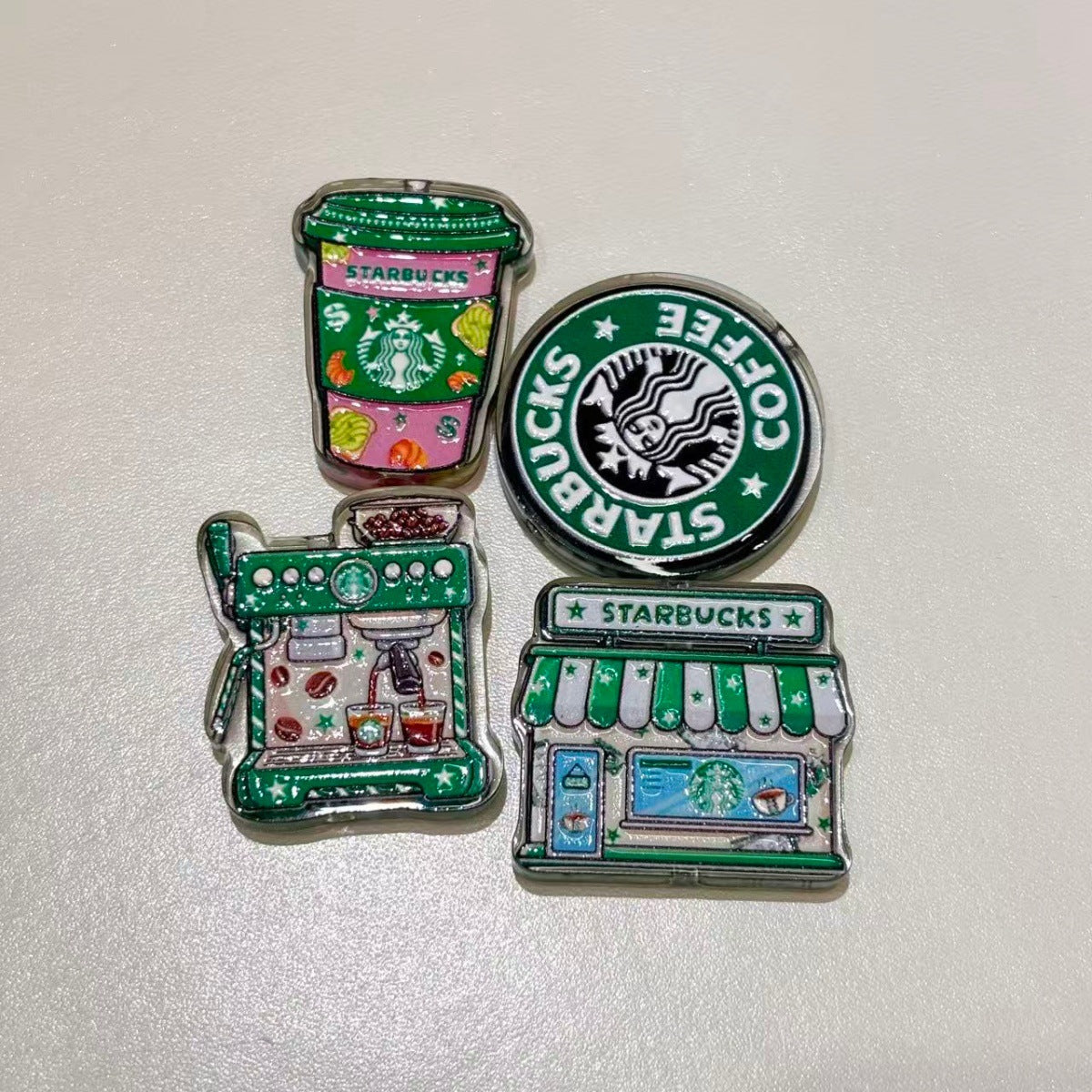 Green Mermaid Coffee Acrylic Focal Beads, Barista Apron Espresso Machine & Iced Cup Slide Beads for DIY Beadable Pens, Keychains & Cafe Crafts