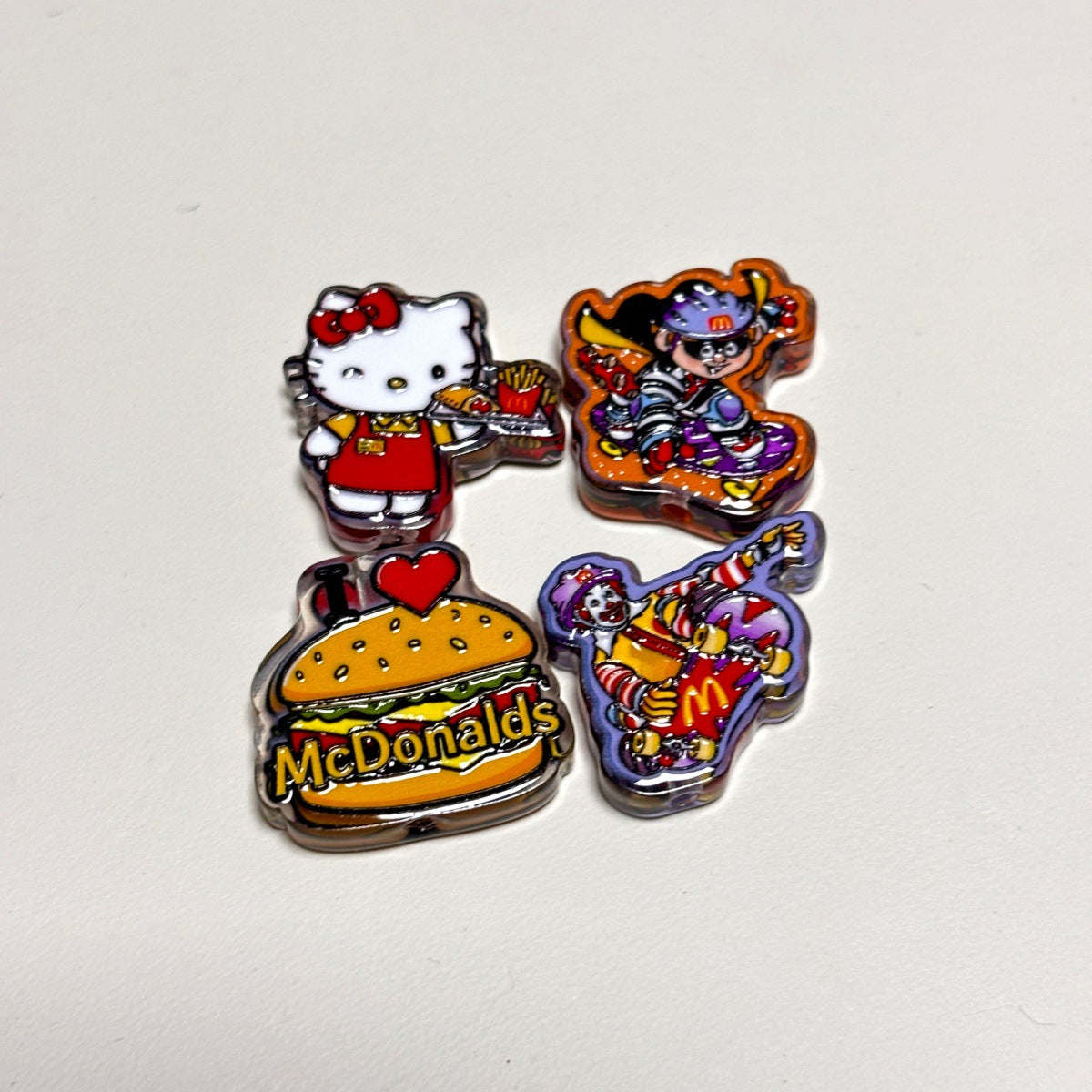 Retro Fast Food Mascot Acrylic Focal Beads, Red & Yellow Burger Meal Box Kitty Slide Beads for DIY Beadable Pens, Keychains & Nostalgic Crafts