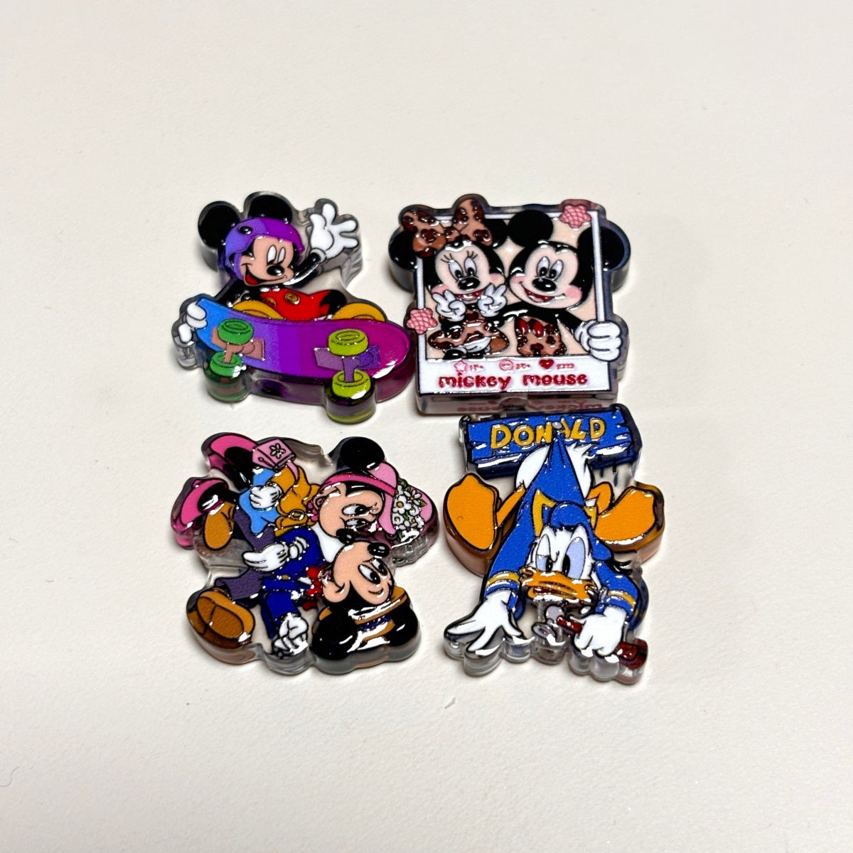 Cute Cartoon Mouse & Duck Friends Acrylic Focal Beads, Retro Couple & Sports Car Printed DIY Charms for Beadable Pens, Keychains & Wristlets