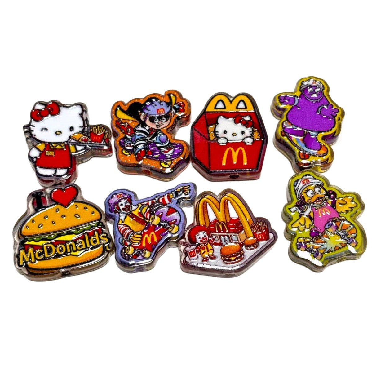 Retro Fast Food Mascot Acrylic Focal Beads, Red & Yellow Burger Meal Box Kitty Slide Beads for DIY Beadable Pens, Keychains & Nostalgic Crafts