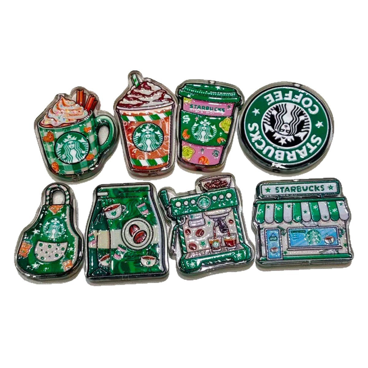 Green Mermaid Coffee Acrylic Focal Beads, Barista Apron Espresso Machine & Iced Cup Slide Beads for DIY Beadable Pens, Keychains & Cafe Crafts