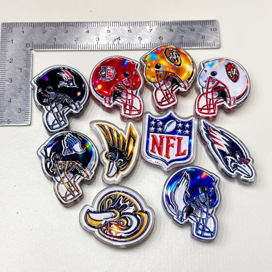 Holographic American Football Helmet Acrylic Focal Beads, Game Day Shield & Mascot Team Charms for DIY Beadable Pens, Keychains & Wristlets