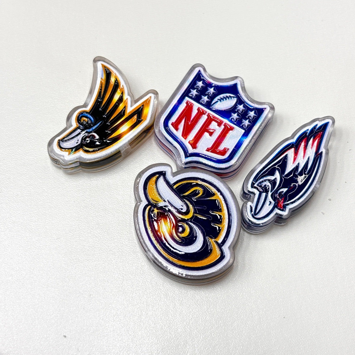 Holographic American Football Helmet Acrylic Focal Beads, Game Day Shield & Mascot Team Charms for DIY Beadable Pens, Keychains & Wristlets