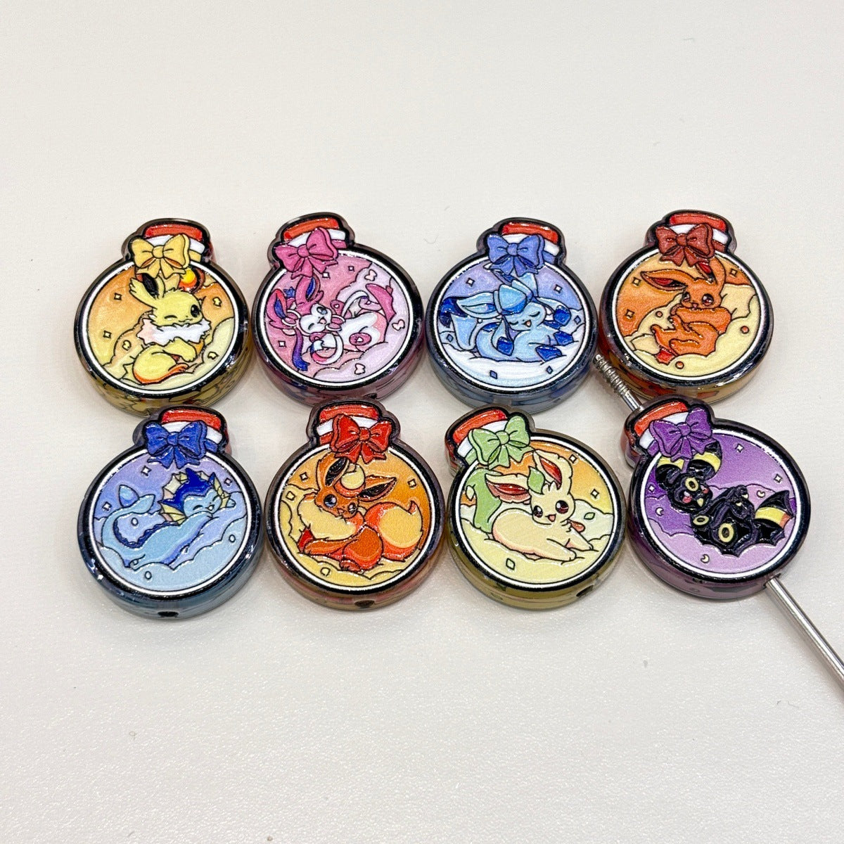 Cute Elemental Fox Creatures Potion Bottle Acrylic Focal Beads, Kawaii Magic Jar Printed Charms for DIY Beadable Pens, Keychains & Wristlets