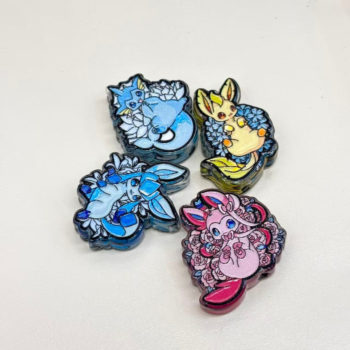 Cute Floral Elemental Fox Creatures Acrylic Focal Beads, Kawaii Anime Garden Blossom Charms for DIY Beadable Pens, Keychains & Wristlets
