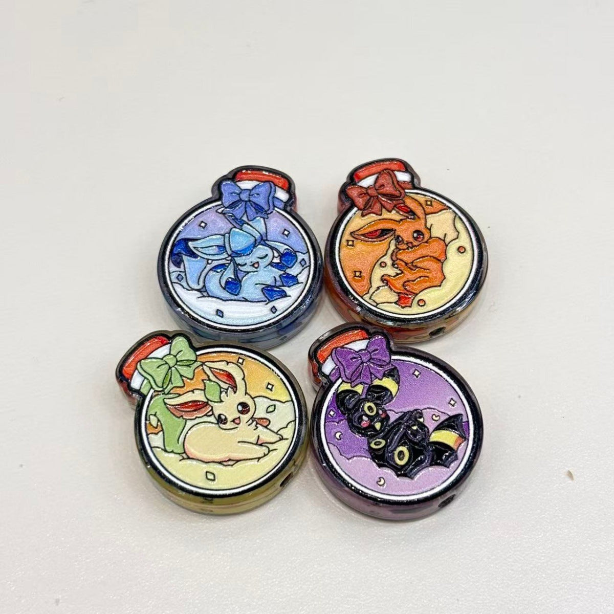 Cute Elemental Fox Creatures Potion Bottle Acrylic Focal Beads, Kawaii Magic Jar Printed Charms for DIY Beadable Pens, Keychains & Wristlets