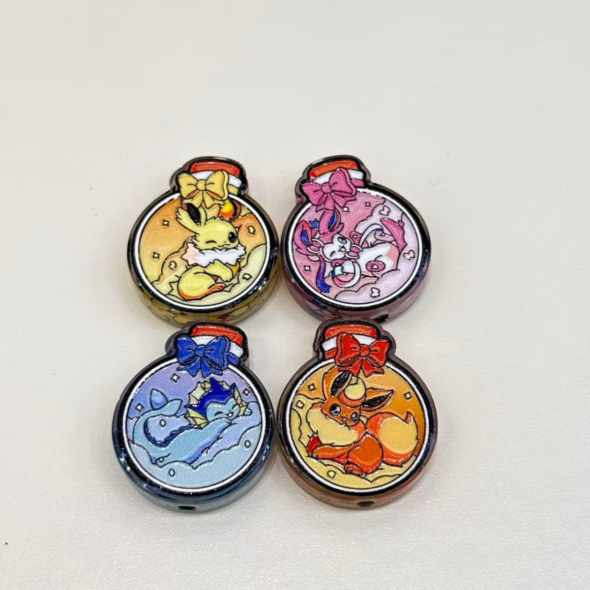 Cute Elemental Fox Creatures Potion Bottle Acrylic Focal Beads, Kawaii Magic Jar Printed Charms for DIY Beadable Pens, Keychains & Wristlets