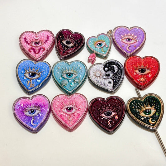 Celestial Mystic Heart Acrylic Focal Beads, Evil Eye Sun Moon Star Zodiac Charms for DIY Beadable Pens, Keychains & Witchy Crafts