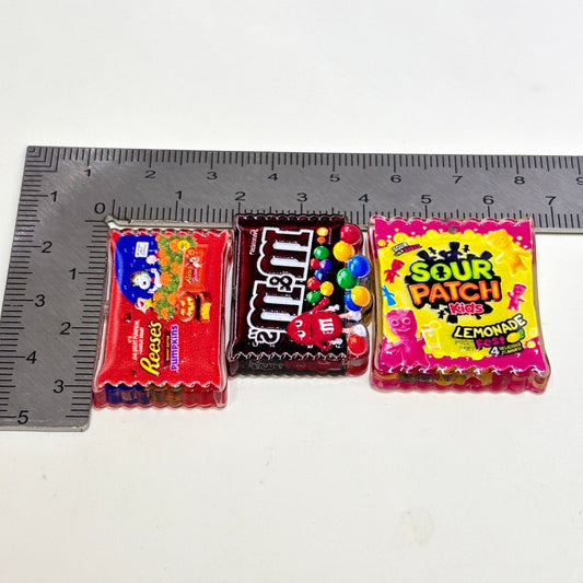 Cute Miniature Candy Snack Bag Acrylic Focal Beads, Sweet Chocolate Cookie & Sour Gummy Pack Charms for DIY Beadable Pens, Keychains & Wristlets