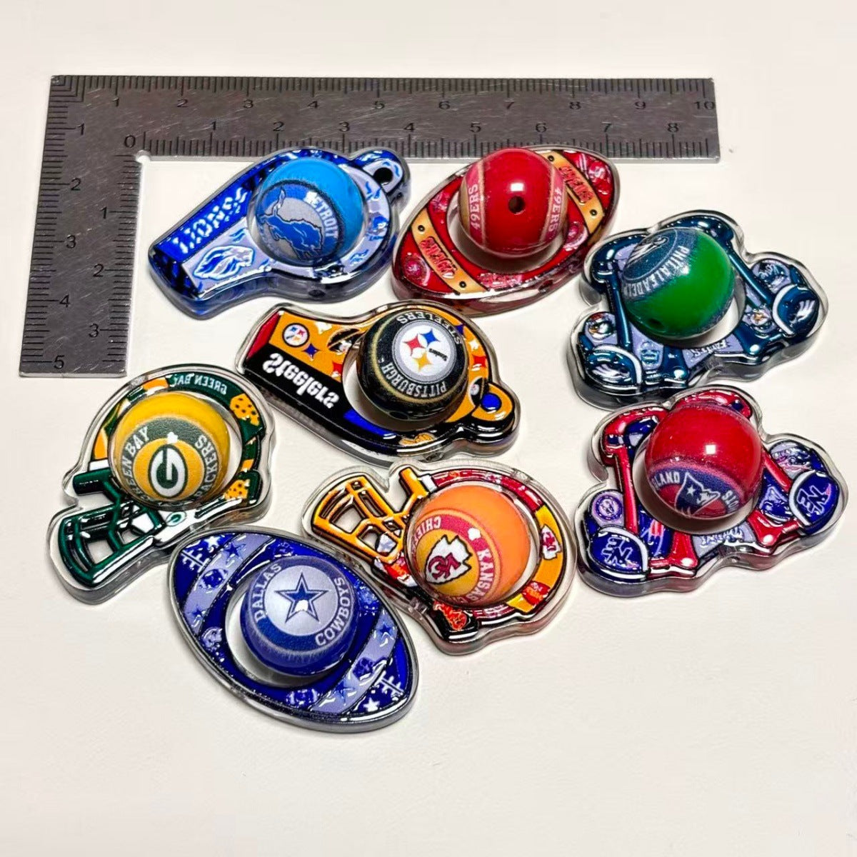 Football Game Day Team Colors Hug Frame Focal Beads, Helmet & Football Spacer Charms for DIY Beadable Pens, Keychains & Wristlets
