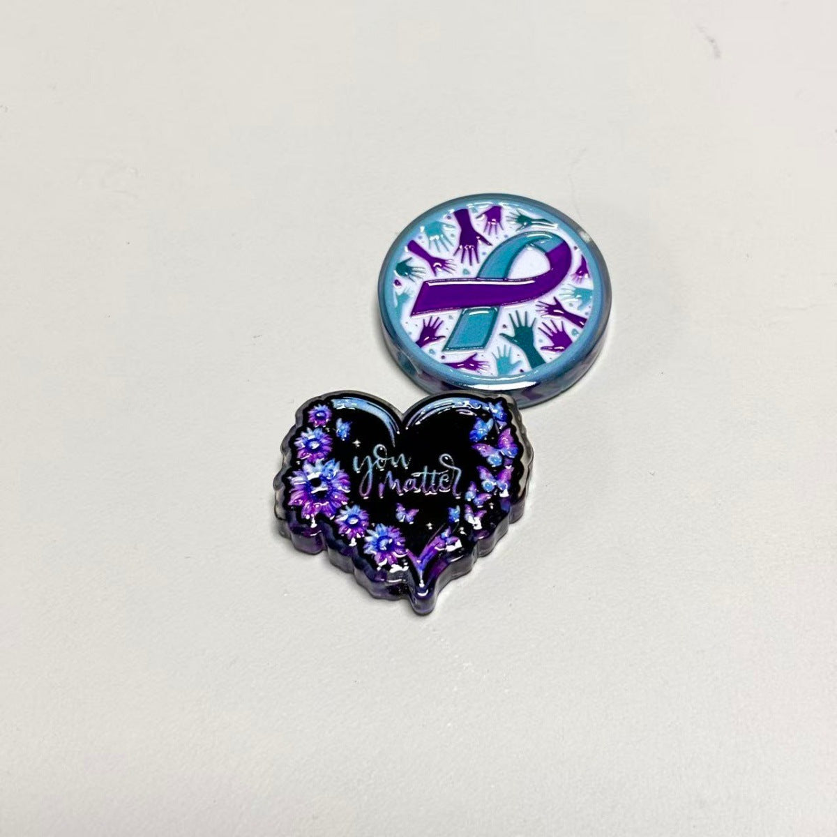 Mental Health & Suicide Prevention Awareness Acrylic Focal Beads, Teal Purple Ribbon Semicolon Butterfly Charms for DIY Beadable Pens & Keychains
