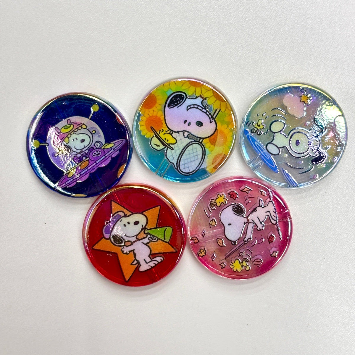 Cute Cartoon Beagle Pup Acrylic Focal Beads, Vintage Comic Dog & Yellow Bird Round Disc Charms for DIY Beadable Pens, Keychains & Wristlets